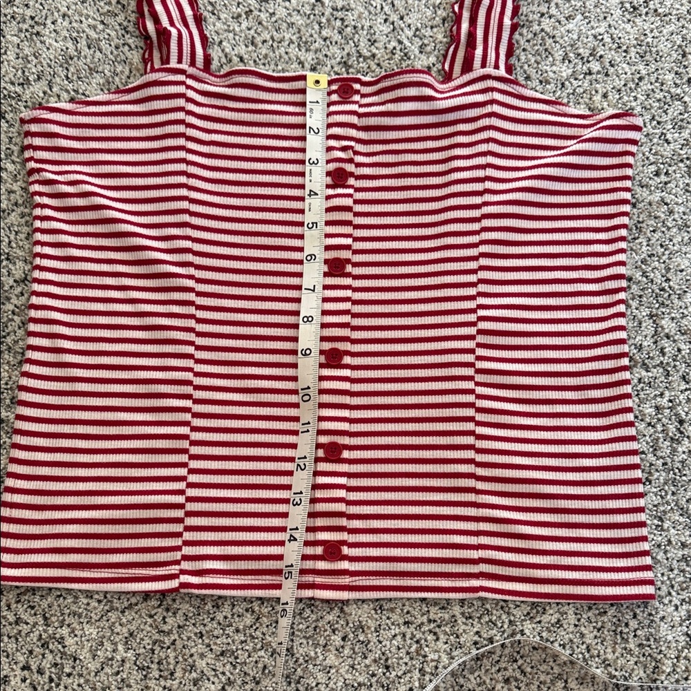 Aero Striped Red & White Button-Front Ruffle Strap Cami - Picture 4 of 6